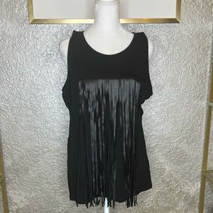 Michael Kors Black Sleeveless Long Fringe Tank